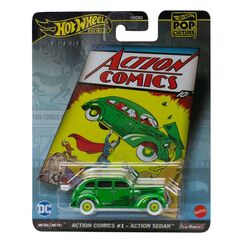 Model pojazdu Hot Wheels Premium Pop Culture 1/64 - Action Sedan (Action Comics #1)