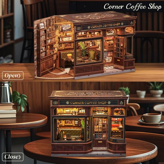 Drewniany model do sklejania Miniature House - Corner Coffee Shop- Zdjęcie 2