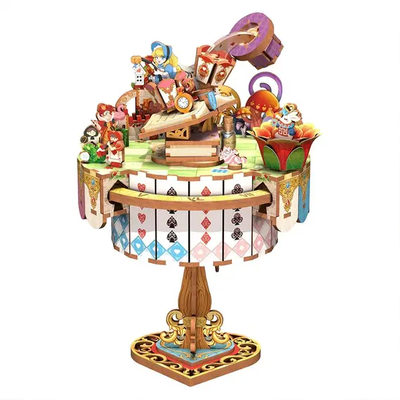 Drewniany model do sklejania / pozytywka Tonecheer Musical box - Alice's Tea Party- Zdjęcie 2