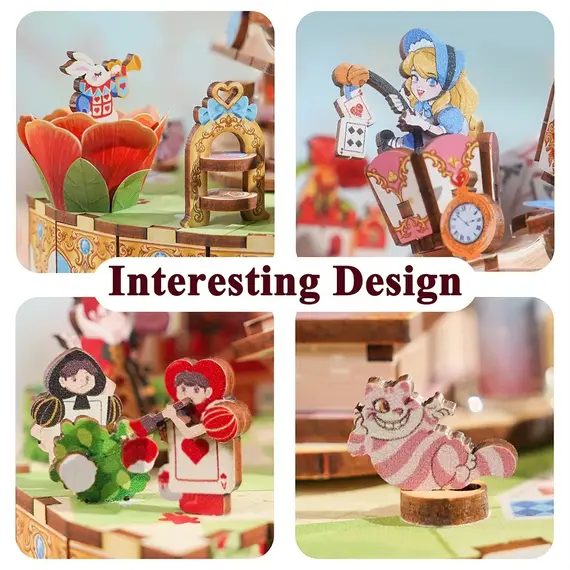 Drewniany model do sklejania / pozytywka Tonecheer Musical box - Alice's Tea Party- Zdjęcie 4