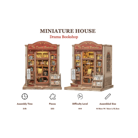 Model do sklejania Miniature House - Drama Bookshop (253 elementów + LED)- Zdjęcie 2