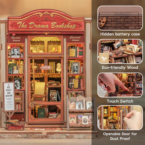 Model do sklejania Miniature House - Drama Bookshop (253 elementów + LED)- Zdjęcie 4