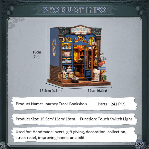 Model do sklejania Miniature House - Journey Trace Bookshop (241 elementów + LED)- Zdjęcie 6