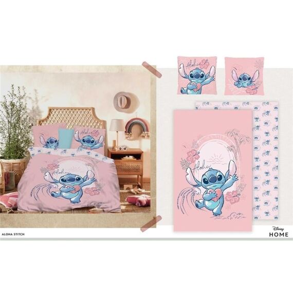 Zestaw poszewek na kołdrę i poduszki Disney Stitch - Pink Love