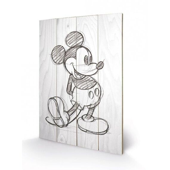Nadruk na drewnie Disney - Mickey Mouse Black / White 40x59cm- Zdjęcie 2
