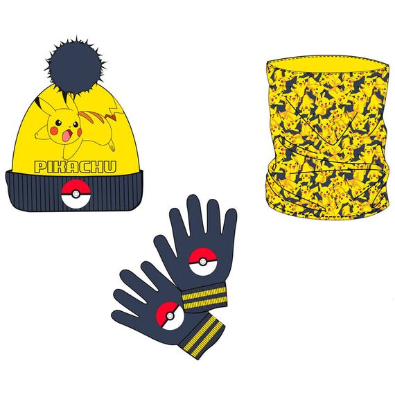 Zestaw zimowy Pokemon - Pikachu (komin, czapka, rękawiczki)