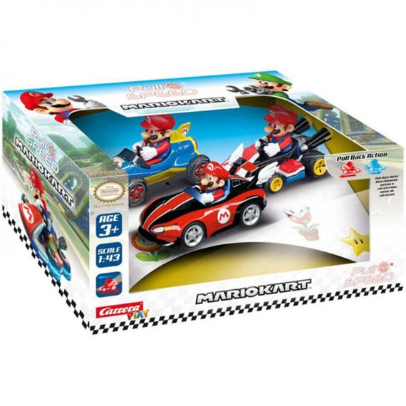 Zestaw 3 samochodzików z napędem Nintendo Mario Kart Pull & Speed 1/43