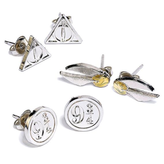 Zestaw 3 par kolczyków Harry Potter - Snitch/Deathly Hallows/Platform 9 3/4 (posrebrzane)- Zdjęcie 5