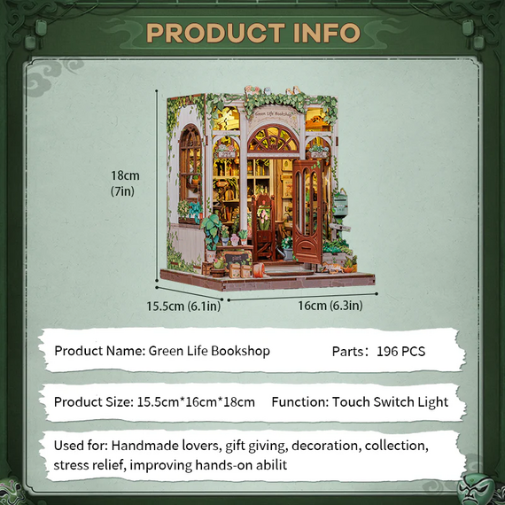 Model do sklejania Miniature House - Green Life Bookshop (196 elementów + LED)- Zdjęcie 6