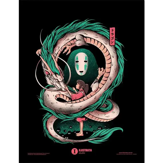 Plakat w ramie Spirited Away Ilustrata The Girl & The Dragon (30 x 40 cm)- Zdjęcie 2