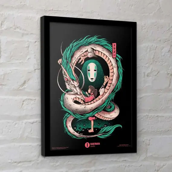 Plakat w ramie Spirited Away Ilustrata The Girl & The Dragon (30 x 40 cm)