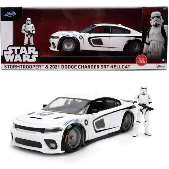 Model samochodu Star Wars 1/24 - 2021 Dodge Charger SRT Hellcat (z figurką Stormtrooper)
