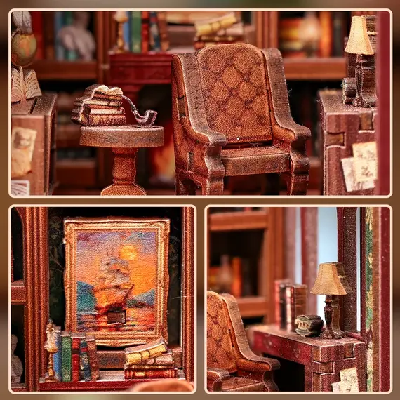 Drewniany model do składania Mini Book Nook - Gentleman's Lounge (z magnesem)- Zdjęcie 3