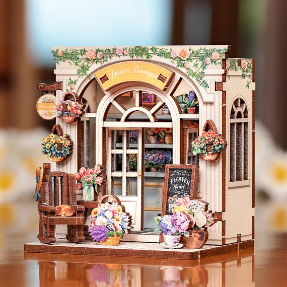 Drewniany model do składania Mini Book Nook - Flower Boutique (z magnesem)- Zdjęcie 2