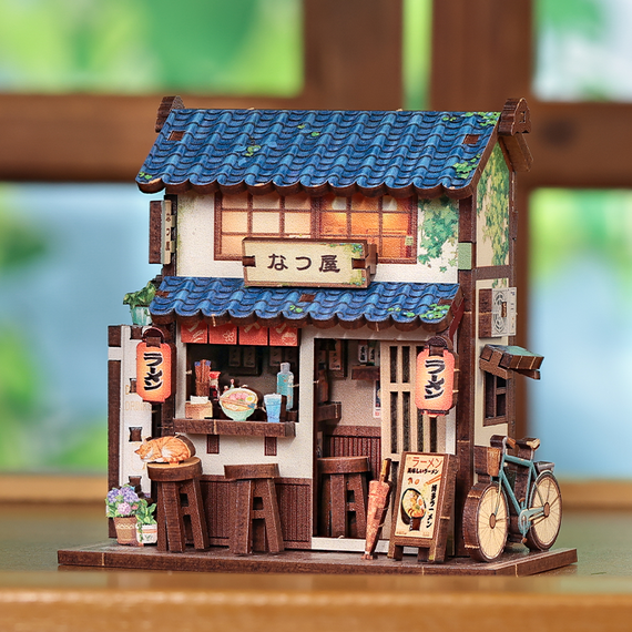 Drewniany model do składania Mini Book Nook - Ramen Shop (z magnesem)- Zdjęcie 2