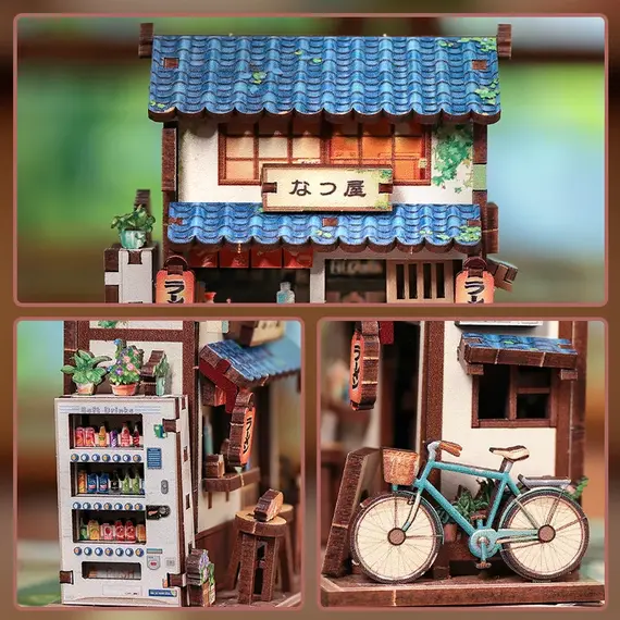 Drewniany model do składania Mini Book Nook - Ramen Shop (z magnesem)- Zdjęcie 3