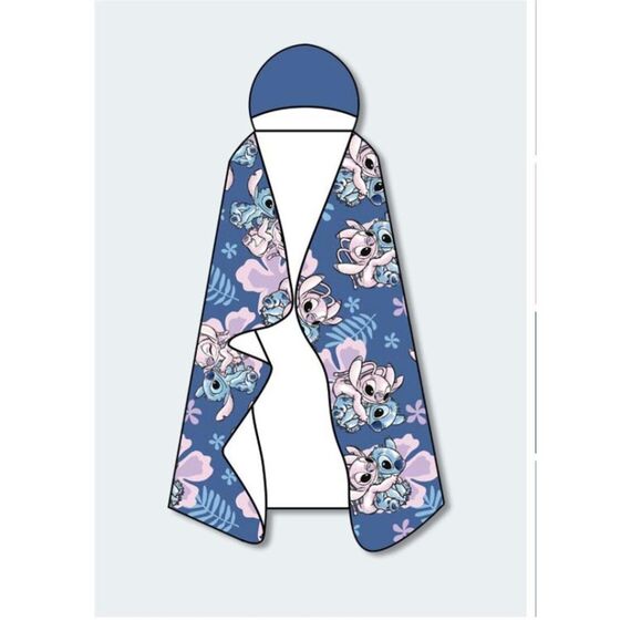 Koc z kapturem Disney Stitch & Angel - Flowers 120x150cm