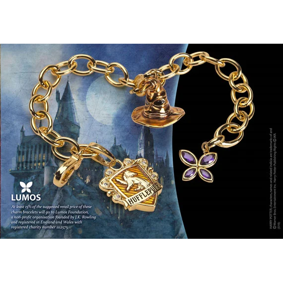Bransoletka z zawieszkami Harry Potter - Lumos Hufflepuff (pozłacana)