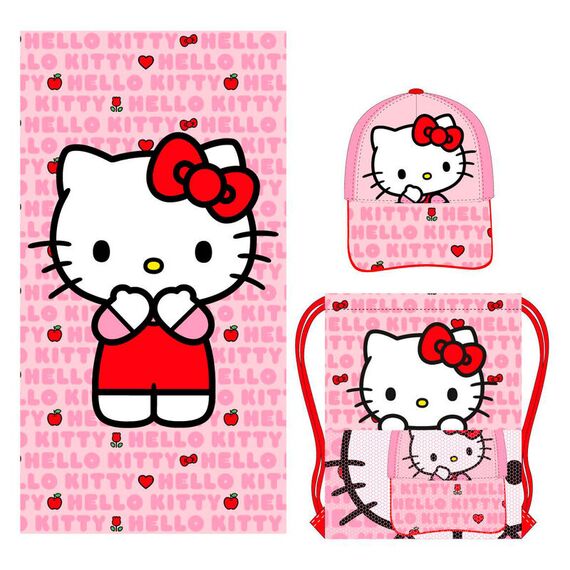 Zestaw plażowy Hello Kitty (ręcznik, worek i czapka z daszkiem)