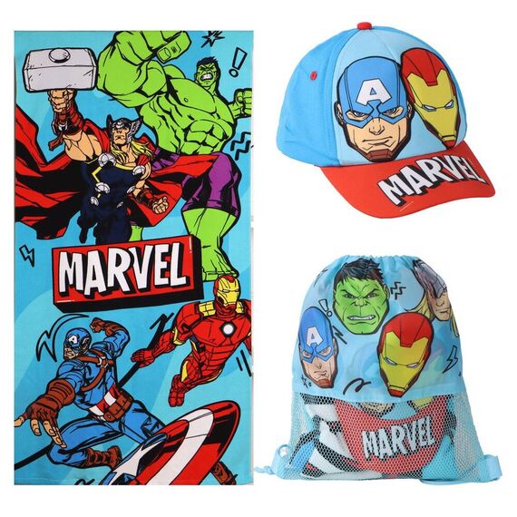 Zestaw plażowy Marvel Avengers (ręcznik, worek i czapka z daszkiem)