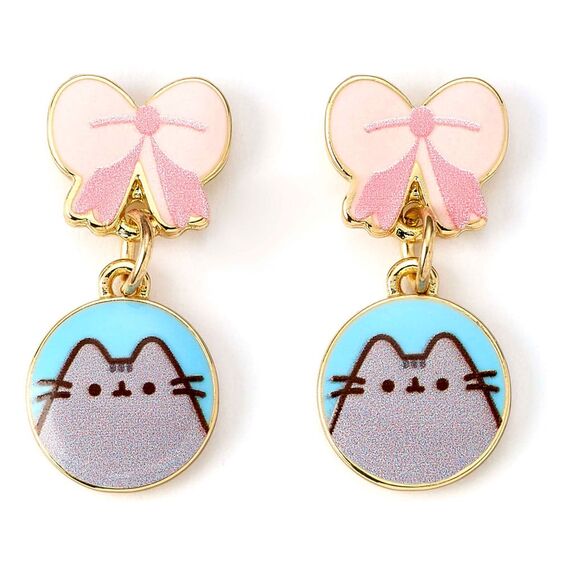 Kolczyki na sztyft Pusheen Pink Bows (pozłacane)