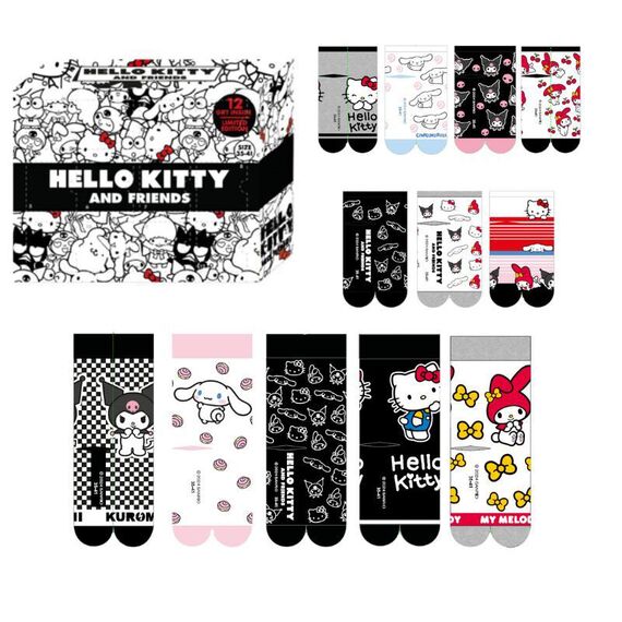 Zestaw prezentowy 12 par skarpet Hello Kitty & Friends