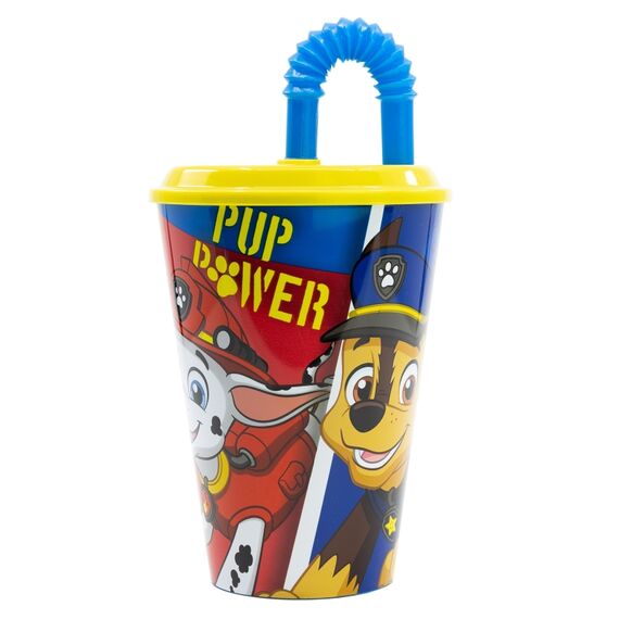 Kubek plastikowy z elastyczną słomką Psi Patrol - Pup Power (430 ml)