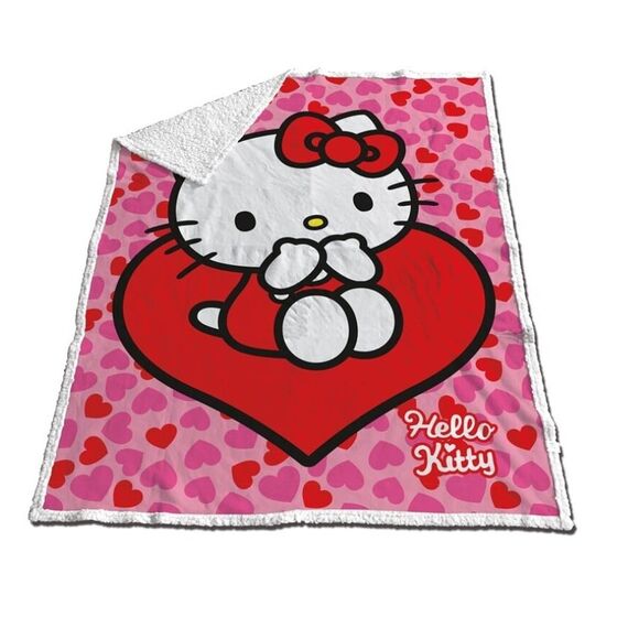 Koc typu sherpa Hello Kitty - Heart (120 x 150 cm)